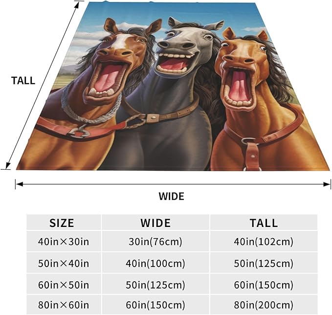 FUUNY Horse Blanket Animal Pattern Print Flannel Throw Blankets for Home Couch Bed Sofa Soft Fuzzy Lightweight Decor Gifts for All Season 60x50 Inches