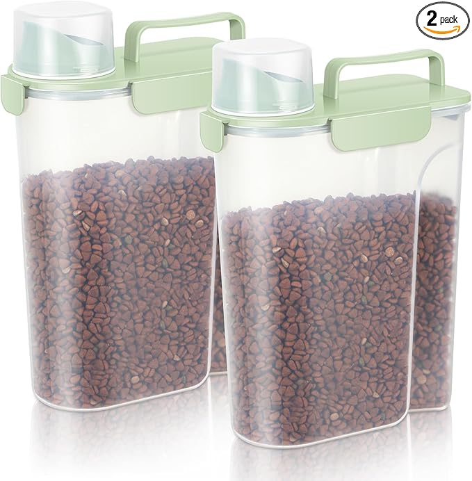 10-14 LBS airtight dog food storage container,cat food storage container with Upgraded Large Nozzle BPA-Free,pet food storage containers For Rice,Grain,Pet Food,Flour, Dog Treat Storage-2 pack green.