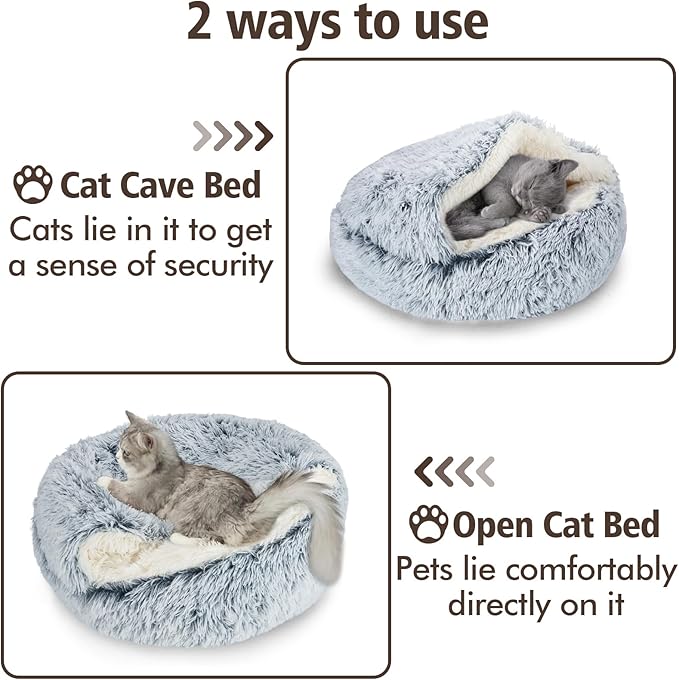 MEWTOGO 19.7in Heated Cat Bed with Hooded Cover - Warm & Soft Cat Cave Bed with Pet Heating Pad, 6 Levels Adjustable Temp & Timer, Washable for Small Pets Up to 16.5lb and Cat Gifts