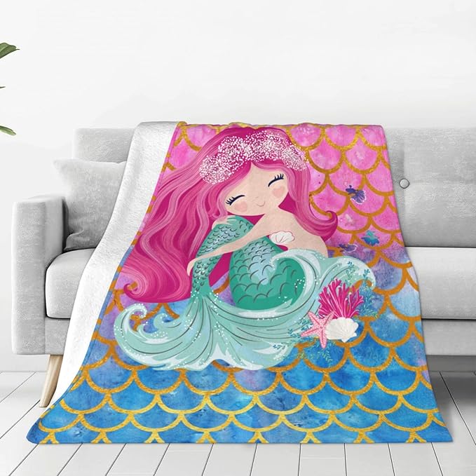 Mermaid Throw Blanket Soft Cozy Plush Warm Fleece Blanket for Sofa Couch Bed 80"X60"