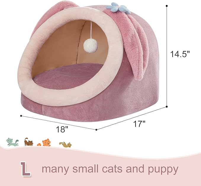 Jiupety Cat Bed Cave, Pink Cat Bed for Indoor Cats，Soft Cozy Cat Bed Cave Fit for Many Cats and Puppy, Pink Rabbit, L.