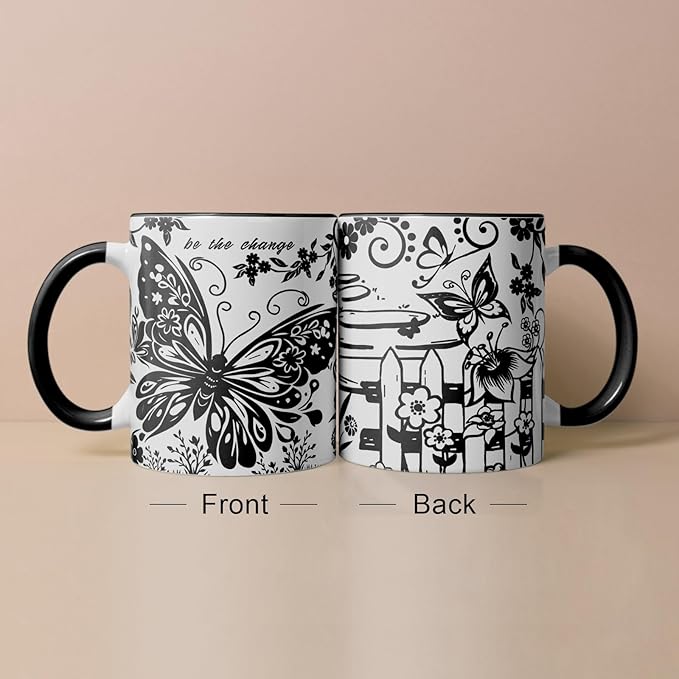 Butterfly Mug 11Oz Black and White Boho Butterfly Gifts for Women Ceramic Tea Cup Coffee Cup Cute Mug for Women Birthday Gifts