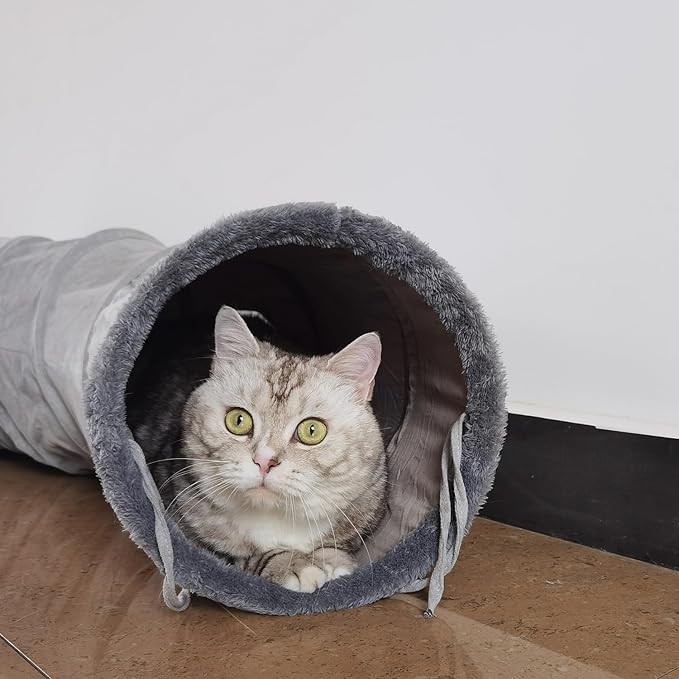Cat Tunnel S-Shape Suede Cat Toy Tunnel 10.5 x 48.8 Inches Bunny Tunnels for Indoor, Collapsible Pets Play Tube Suitable for Cats Rabbits Pet Ferrets