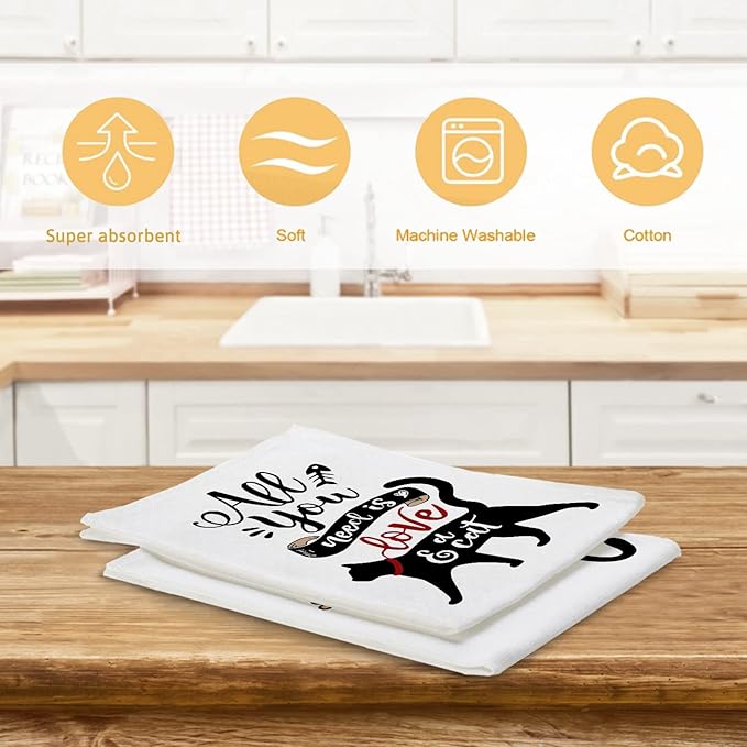 Bonsai Tree Cat Kitchen Towels Set of 4, Cat Lover Gifts for Mom Women, Cute Funny Dish Tea Towels Housewarming Gifts for New Home Decor