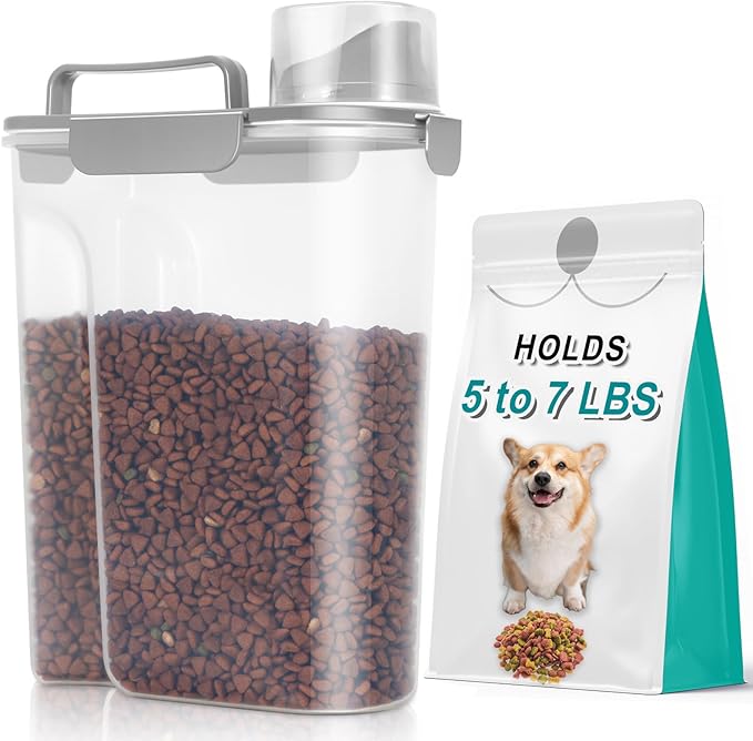 TBMax Dog Cat Food Storage Container 5 to 7 lbs, Airtight Pet Food Dispenser with Easy-Pouring Spout & Measuring Cup, Portable Kibble Container for Travel Dog Food Storage