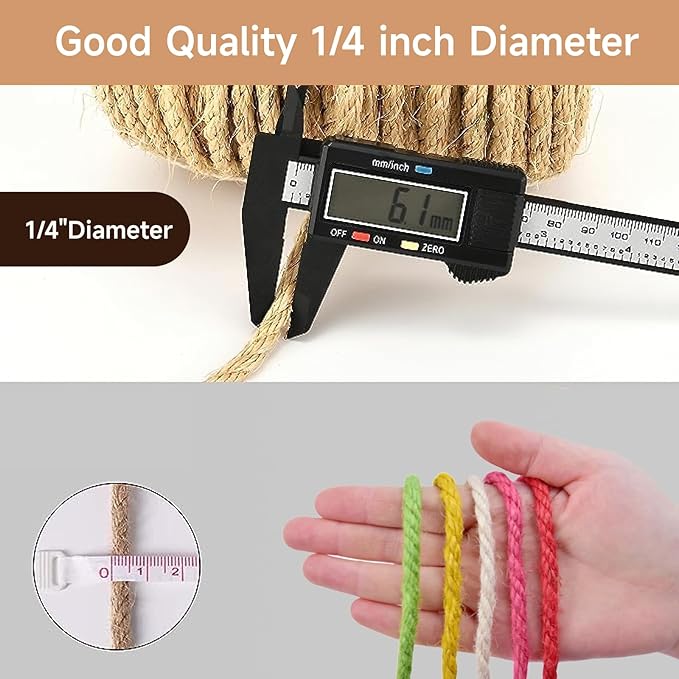 Multicolor Natural Hemp Rope, Cat Scratching Posts Replacement Rope,Repair and Replace Scratching Post cat Tree, 1/4" Rope Cat Scratch Post DIY Jute Twine,Come with a Play Ball.(164FT, White)