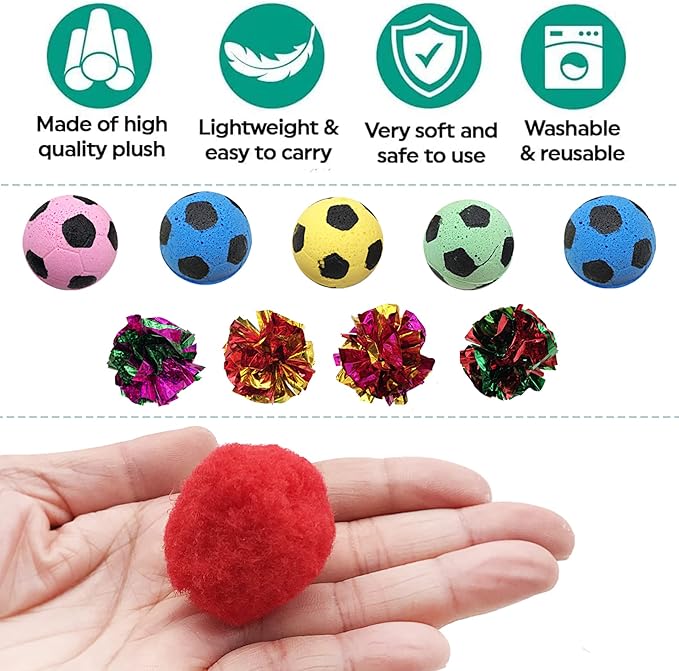 PET SHOW Pack of 30pcs Cat Toy Balls Set Interactive Pompoms Kitten Toys Golden Thread Ball Paper Balls Quiet Indoor Outdoor Footballs Play Activity Chase Training
