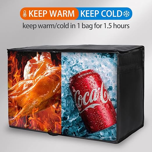 Bodaon 2-Pack Insulated Food Delivery Bag, XX-Large Reusable Grocery Shopping Bag, Frozen Food Cold, Cooler Bags with Zippered Top, Black