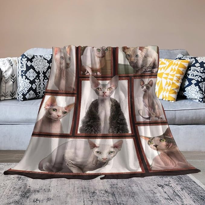 Hairless Cat Blanket Hairless Cat Gifts for Girls Boys Woman Kids Hairless Cat Lover Throw Blankets Soft Blanket Warm Fleece Flannel Plush Blankets for Bed Sofa Couch 60"x80"
