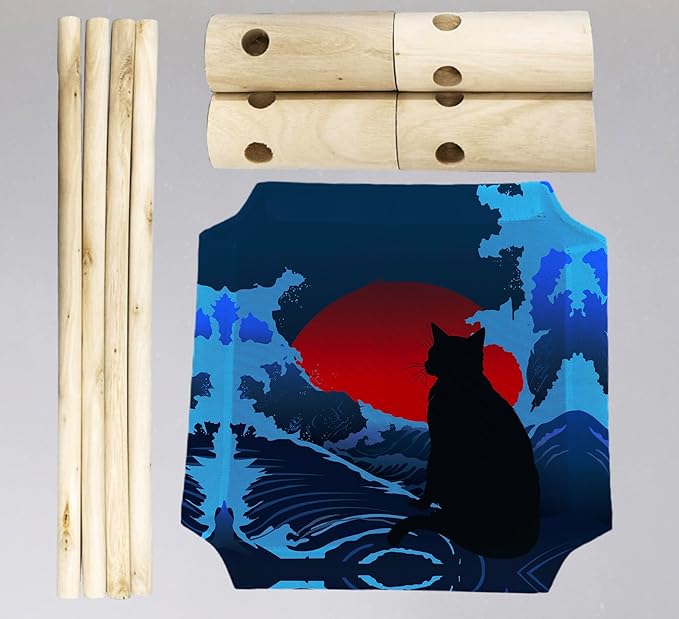 Japanese Waves Cat Beds, Wooden Cat Beds for Indoor Cats, Small Animal Beds for All Seasons, Pet Beds, Cute Cat Hammock