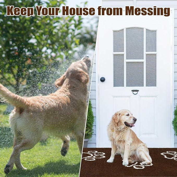 EXPAWLORER Dog Door Mat for Muddy Paws - Highly Absorbent Microfiber Dog Rug, Soft Chenille Dog Runner Rug Indoor Outdoor Floor, Non-Slip Large Pet Paw Cleaning Washable Mud Mat for Bathroom, Brown
