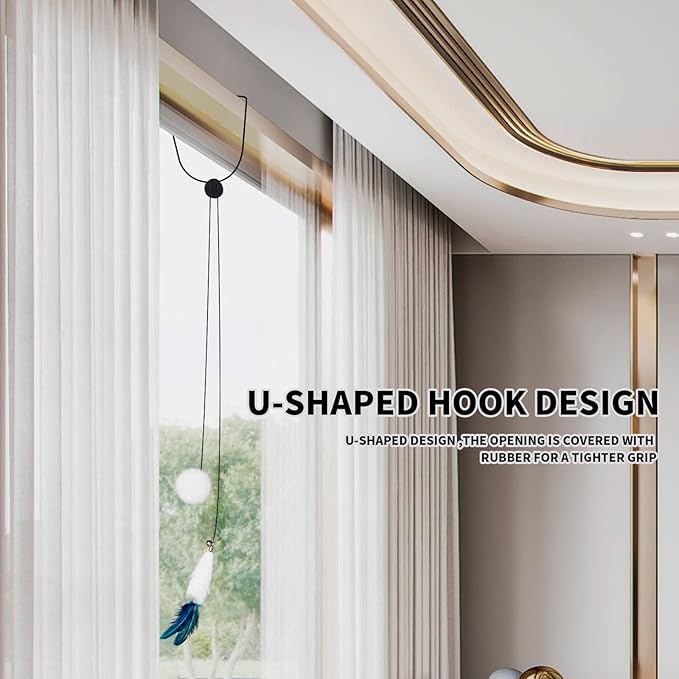 Interactive Cat Feather Toys,Hanging Cat Teaser Toy,Retractable Hanging Interactive cat Toys for Indoor Cats Kitten Play Exercise, Cat Fun Mental Exercise Puzzle Kitten Toys(1pc,U-Claw)