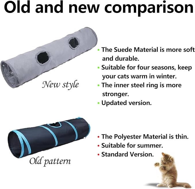 Cat Tunnel, Durable Suede Collapsible Cat Play Tube Toys with Play Ball, Indoor Cat Play Tunnel for Cat, Puppy, Kitty, Kitten, Rabbit (Medium)