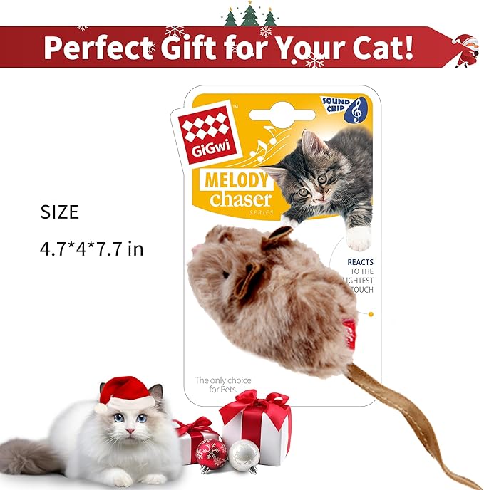 PETGEEK GiGwi Chirping Mouse Cat Toys Realistic Bird Plush Toy- Perfect Melody Chaser Cat Toys for Bored Indoor Adult Cats- Hangable Design Best Gift for Birthday, Thanksgiving, Christmas, New Year