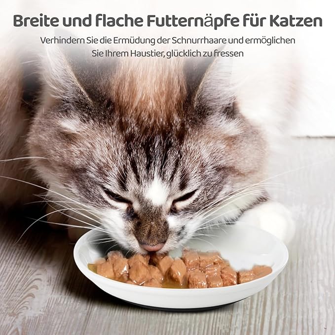 Dorakitten Ceramic Cat Bowls 3 Pack, No Whisker Fatigue Wide Shallow Cat Dishes with Non-Slip Silicone Bottom, Pet Food & Water Plates, 15cm Diameter