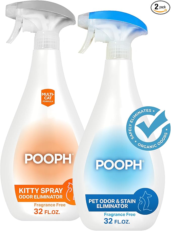 Pooph Pet Odor Eliminator and Litter Box Deodorizer - 2-32oz Bottles - Dismantles Odors on a Molecular Basis, Freshens Cat Litter Boxes, Removes Urine, Feces, and Ammonia Odors
