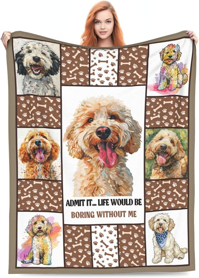 Golden Doodle Dog Blanket Goldendoodle Decor Throw Blanket Warm Soft Plush Lightweight Fleece Flannel Cute Animals Blanket Gifts for Dog Lovers Girls Boys Women Men for Winter Couch Bedding 40"X50"