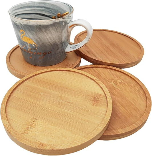 4PCS Mosaic Bamboo Coasters for Crafts, Blank Base Trays, Drinking Cup Coaster, Plant Coaster, Art Plate,DIY Mosaic Supplies (Round L)