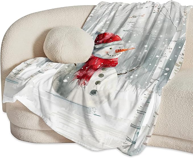 Snowman Blanket Ultra Soft Cozy Birch Tree Snowman Throw Blanket Fleece Fuzzy Plush Winter Christmas Blanket Decor Gifts for Women Girls Adults Couch Sofa 80"x60"