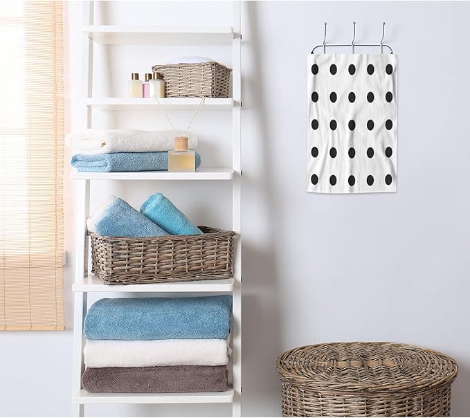 AOYEGO Polka Dot Bathroom Towels Black Dots Doodle Spot Brush Soft Bath Hand Towels Microfiber Kitchen Hotel Spa Hand Towels 15x30 Inch