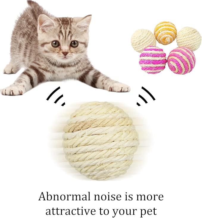 WishLotus Cat Sisal Ball 5 Packs, 4.5CM Assorted Colored Sisal Balls for Cats to Scratch, Pat, Bite or Chase, Interactive Cat Toys for Indoors Cats Random Color(4.5cm 5pcs)