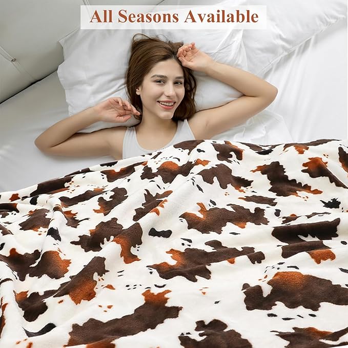 Cow Print Blanket | Soft Cozy Plush Fleece Western Cow Blankets Stuff | Couch Sofa Bed Cow Blankets Throws | Girls Boys Gifts Teens Adults Birthday Valentine's Day Gift 50"x60" Black Brown