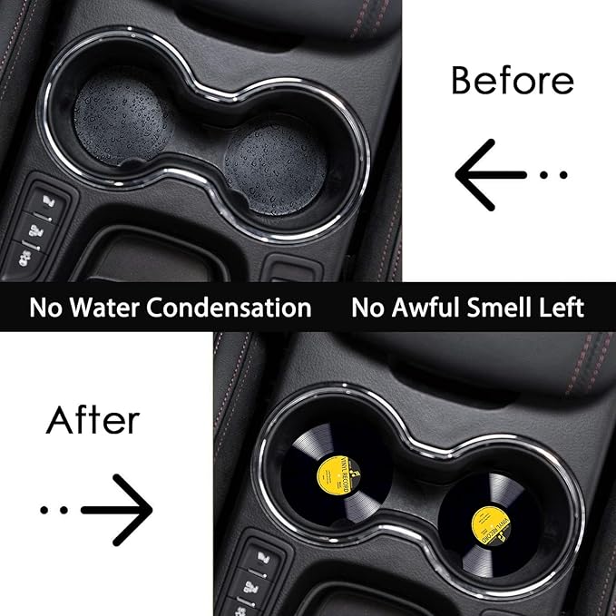 Car Coasters for Cup Holders,2 Pack Retro Vinyl Record Car Coasters,2.75" Universal Size Anti Slip Rubber Mat,Automotive Cup Holder Decal Decor Accessories,Gifts for Women,Men,Mom