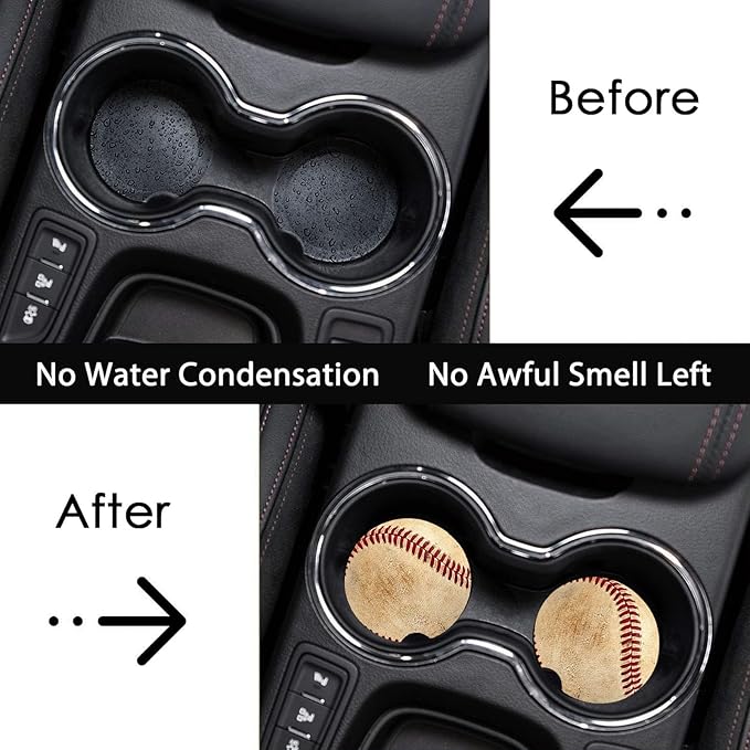 Car Coasters for Cup Holders,2 Pack Baseball Car Coasters,2.75" Universal Size Anti Slip Rubber Mat,Automotive Cup Holder Decal Decor Accessories,Baseball Gifts for Women,Men,Mom