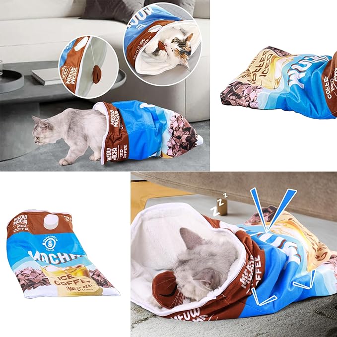 Cat Tunnel Bag, A01, Coffee, Indoor Cotton Flannel, Foldable, Portable, Durable, Cat Toy for All Life Stages