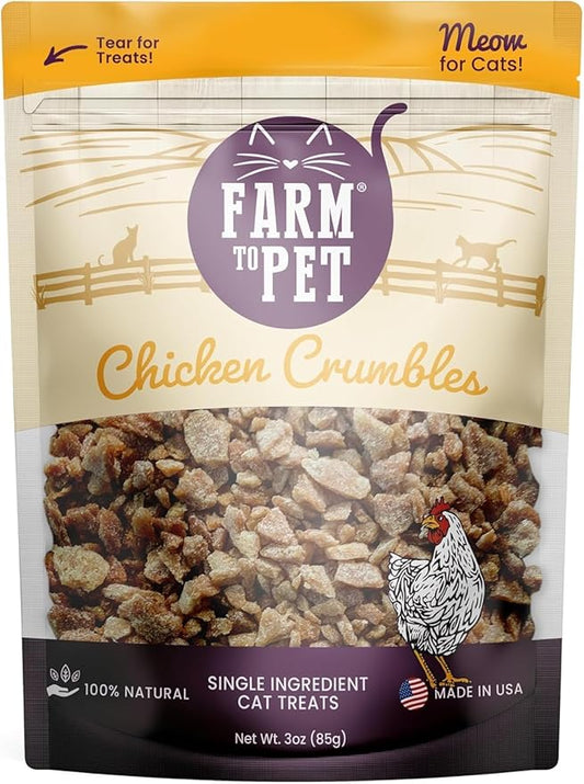 Farm To Pet Cat Treat Crumbles | Single Ingredient Chicken Cat Treats, Chicken Snacks - Healthy Cat Treats for Indoor Cats| Chicken Kitten Treats - Essential Cat Products (Mix with Wet/Dry Cat Food)