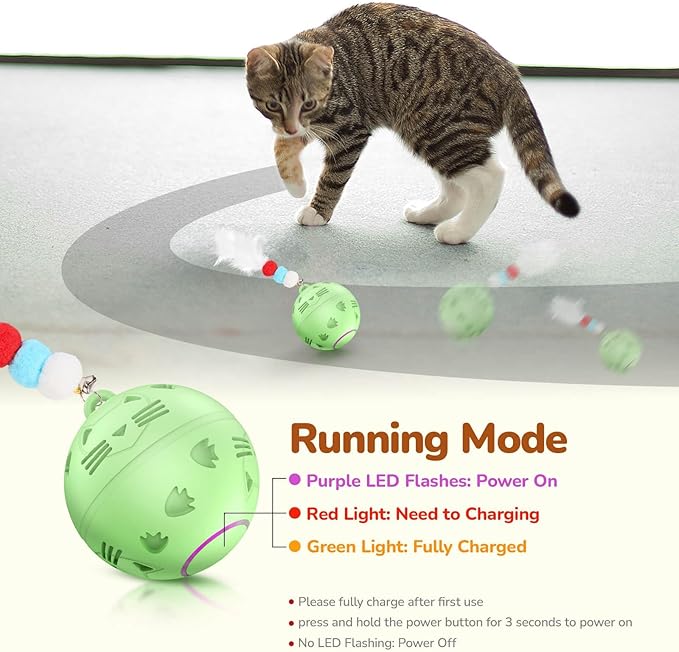 Interactive Cat Toys Ball Fast Rolling in Pouch, Automatic Motion Activated Moving Ball Hide and Seek Game Exercise Kicker Pet Cat Toys for Bored Indoor Kittens Adult Cat