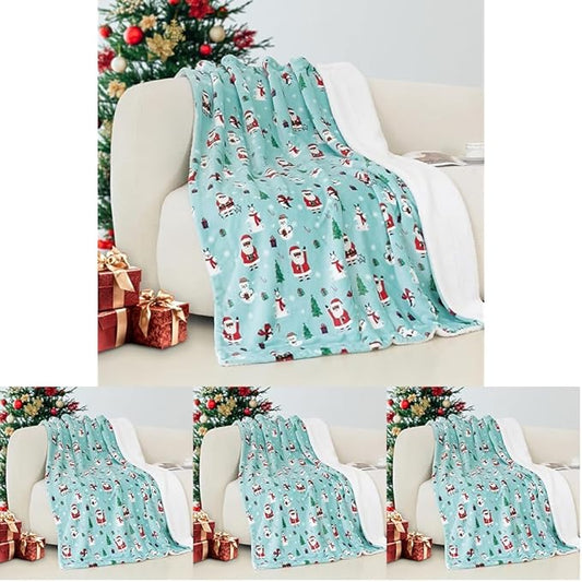 Elegant Comfort Reversible and Ultra-Plush Flannel Fleece-Winter Christmas Sherpa Throw- Lightweight Soft and Cozy-Holiday Decorative Throw, Perfect for Lounging, 50 x 60 inches, Penguin Santa