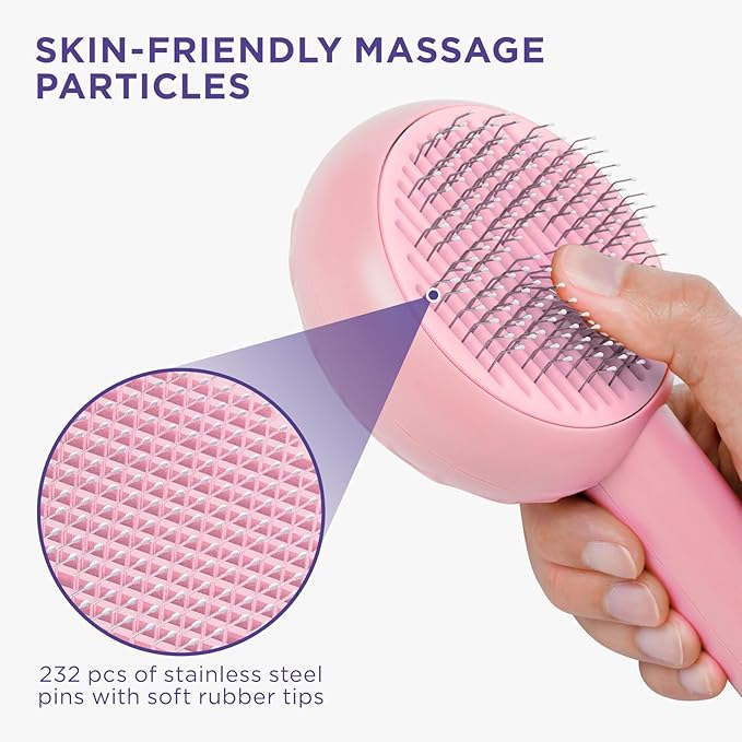 HICC GROOM! Pet Grooming Brush for Cats and Dogs, Self-Cleaning Sliker Brush, Pink