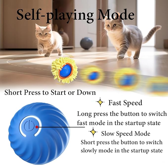 Interactive Cat Toys Ball Fast Rolling in Pouch, Rechargeable Electric Cat Toys, Motion Activate Cat Toy with LED Light, Hide and Seek Mouse Catching Game for Indoor Cats/Kittens/Dogs.