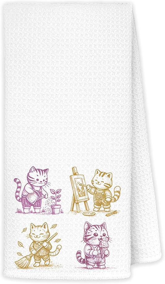Cat Kitchen Towels for Lovers, Hand and Dish Tea Towels, Gifts for Women, Cute Mom Presents, Kitchen Bathroom Decor, 16x24 Inch