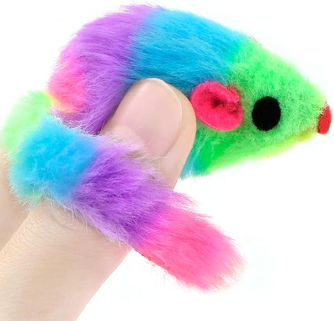 CHIWAVA 36PCS 1.8" Rainbow Color Furry Cat Toy Mice with Rattle Kitten Mouse Interactive Play