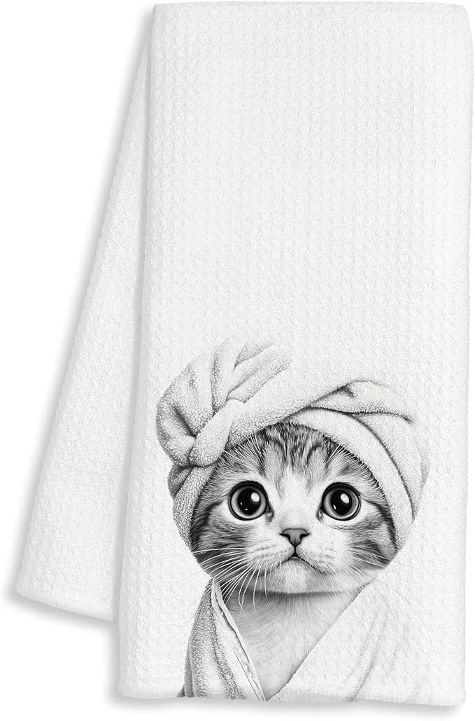 Cute Cat Decor Gifts Bathroom Hand Towels - Funny Animal Bathroom Towel, Funny Cute Animal Hand Towels for Restroom Decor, Cat Lover Gifts, 16×24 Inches