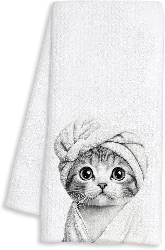 Cute Cat Decor Gifts Bathroom Hand Towels - Funny Animal Bathroom Towel, Funny Cute Animal Hand Towels for Restroom Decor, Cat Lover Gifts, 16×24 Inches