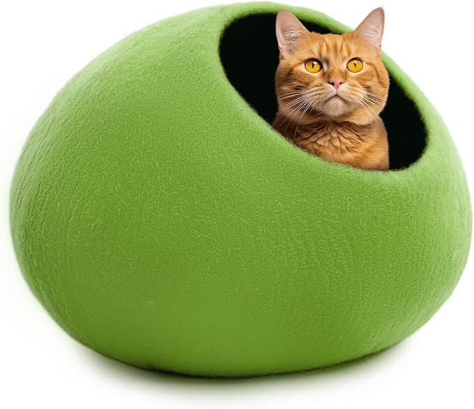 Woolygon Premium Wool Cat Cave Bed - Felt Cat Cave Handmade from 100% Merino Wool, Eco-Friendly Felt Cat Bed for Indoor Cats and Kittens