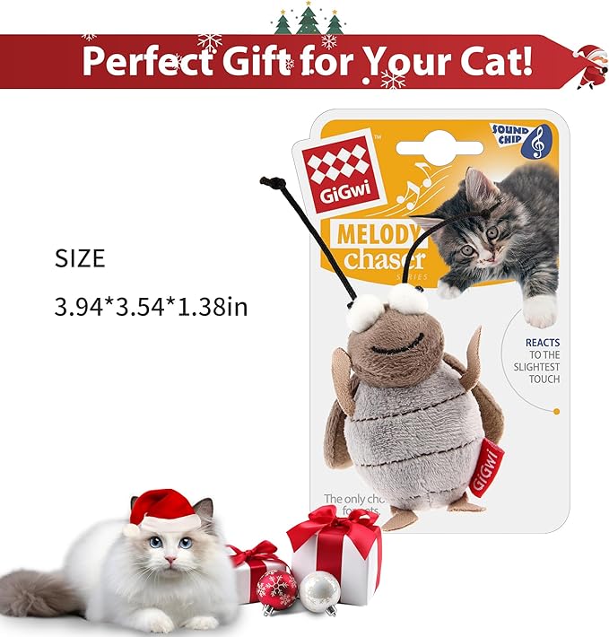 PETGEEK GiGwi Chirping Cricket Cat Toys Realistic Bird Plush Toy- Perfect Melody Chaser Cat Toys for Bored Indoor Adult Cats- Hangable Design Best Gift for Birthday, Thanksgiving, Christmas, New Year