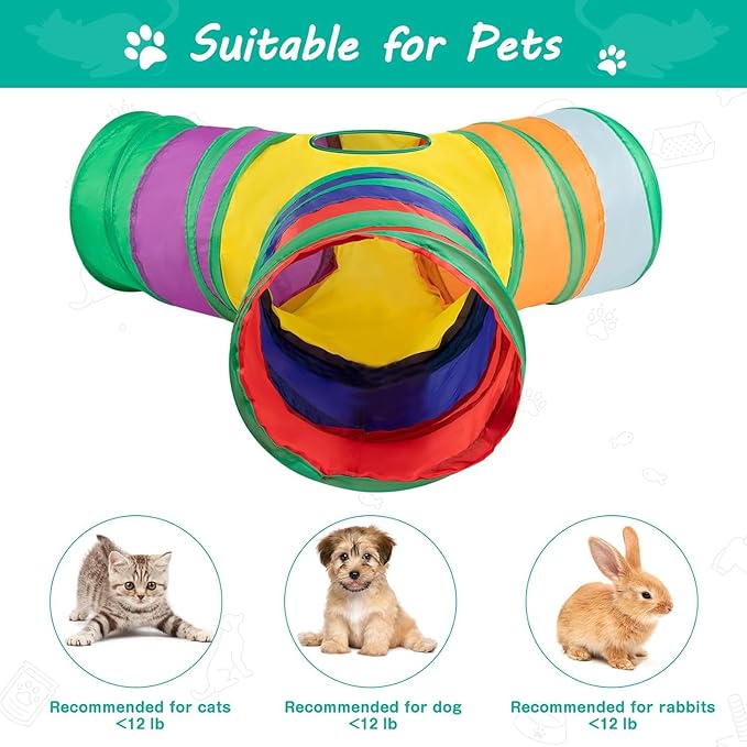 Cat Tunnel with Play Ball, Interactive Peek-a-Boo Cat Toys Cat Tube Toy, Colorful Y-Tunnel