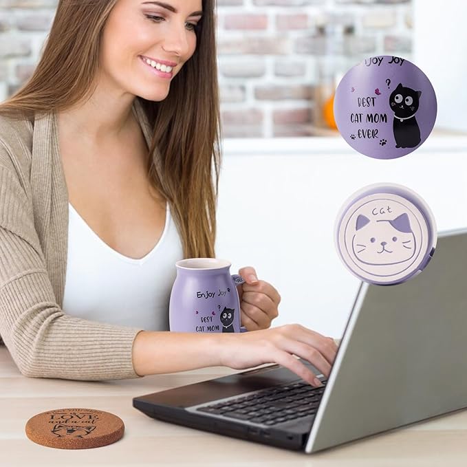 Best Mom Ever Coffee Mug - Mothers Day Gift for Mom, 16 Oz Purple Cute Cat Ceramic Cup with Spoon Lid, Birthday Gifts for Women, Best Mom Novelty Mug Ideas for Her, Mama, Grandma, Daughter, Sister