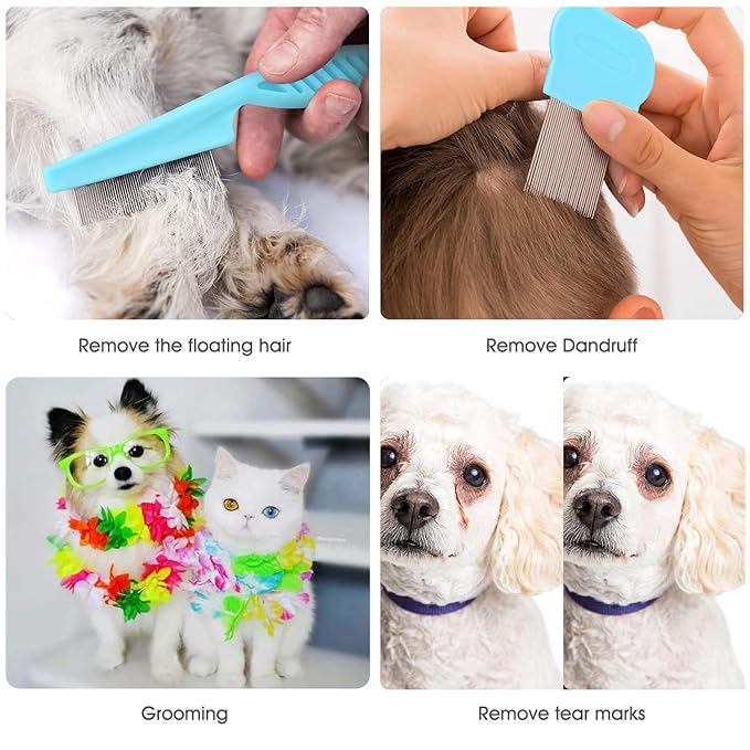 Cat Comb Dog Comb Fine Tooth Comb Pet Comb Grooming Set For Grooming And Removing Dandruff Flakes Remove Float Hair Tear Marks (blue)
