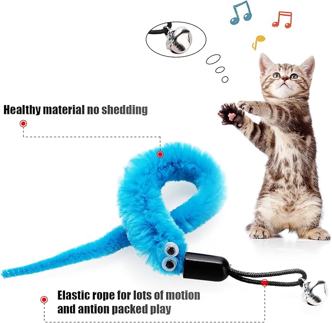 Molain Cat Wand Toy Replacement Refill -12 Pcs Furry Tail Worm with Bell Interactive Cat Chaser Toys, Kittens Wand Refills Attachments