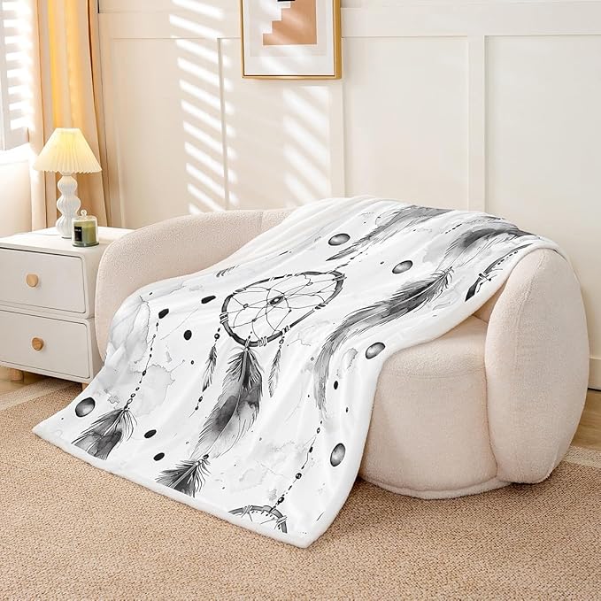 Dream Catcher Plush Blanket Dreamcatcher Fleece Throw Blanket for Sofa Couch Bed Bohemian Style Sherpa Blanket Room Decor Indian Native American Fuzzy Blanket Throw 50x60 Inch