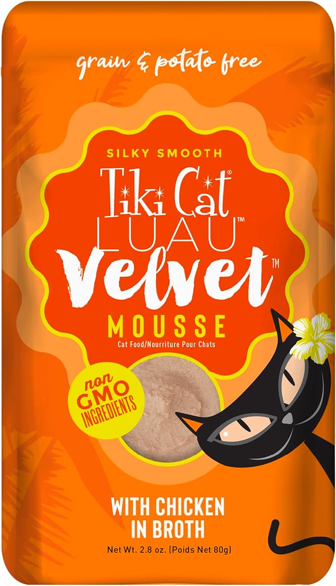 Tiki Cat Luau Velvet Mousse, Chicken in Broth, Complete Nutrition for Balanced Diet, Wet Cat Food For All Life Stages, 2.8 oz. Pouch (Pack of 12)