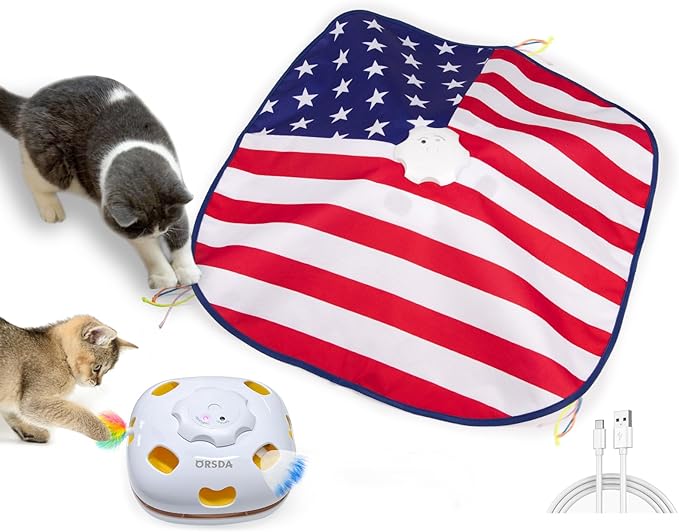 ORSDA Interactive Cat Toys for Indoor Cats, 4 in 1 Automatic Cat Toy Kitten Toys, Rechargeable Smart Teaser Toys for Cats Home Alone Bored Indoor Adult Cats, 8 Holes Mice Whack-A-Mole, Hide The Seek