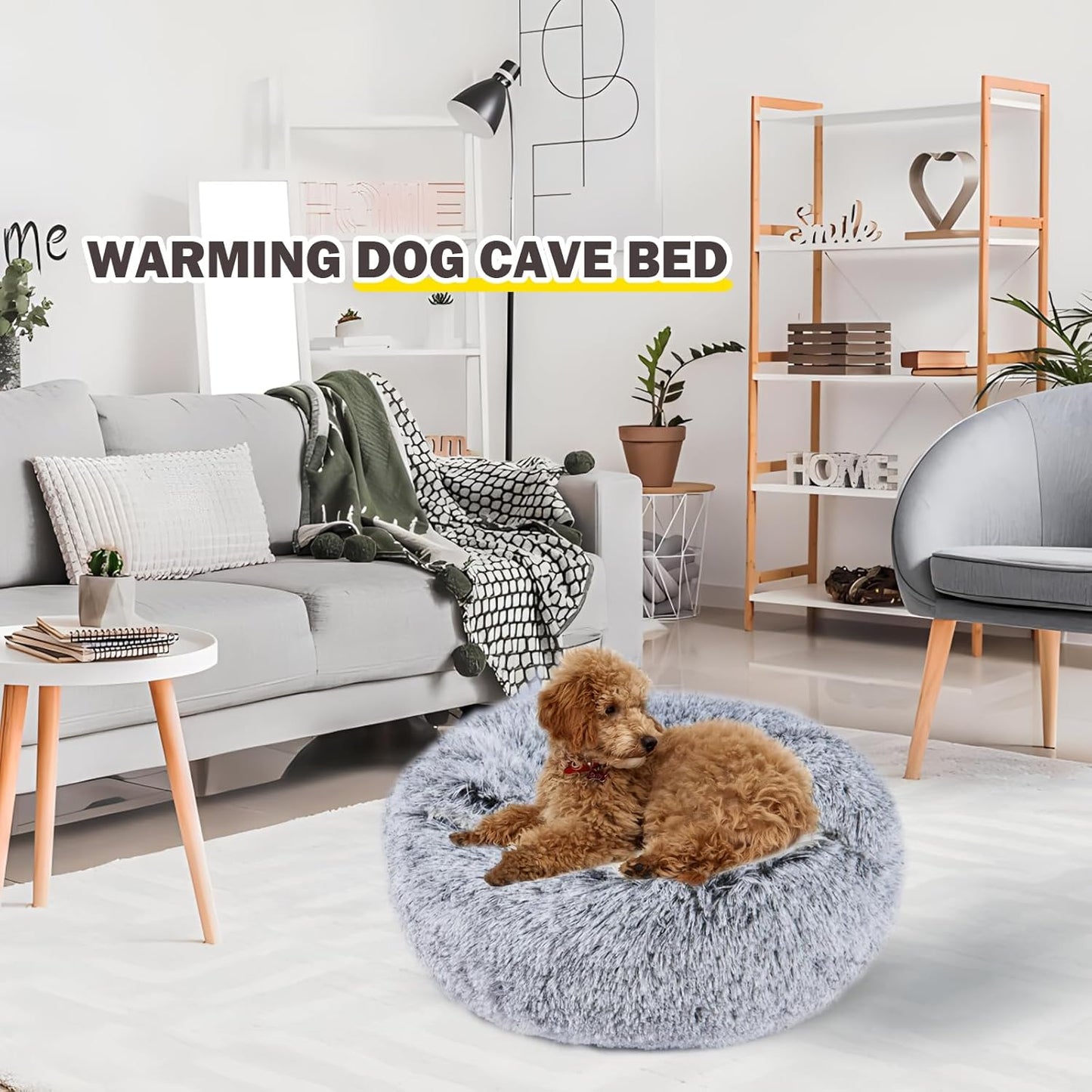 Cat Bed for Indoor Cats, Calming Cozy Cave with Self-Warming Plush, Entire Bed Machine Washable & Anti-Slip Base, Breathable Pet Bed for Small Cats&Dogs All Seasons (Grey, 20 * 20inch)
