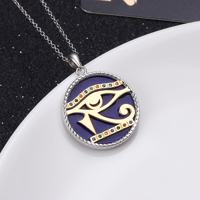 Alphm Egyptian Jewelry for Women 925 Sterling Silver Bastet Goddess/Eye of Horus Pendant Necklace Ancient Egyptian Jewelry Present