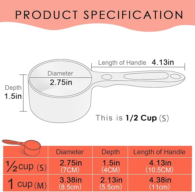 SUPERDESIGN Dog Food Scoop Cat Food Scoop Ice Scoop Flour scoop Candy scoops Dry Measuring Cup Plastic Scoop for Canisters and Freezer 1/2 Cup Food Grade Melamin (Tomato ½ Cup)